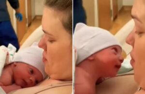 Νεογέννητο λίγων ωρών σηκώνει το κεφαλάκι του για να δει τη μαμά του!
