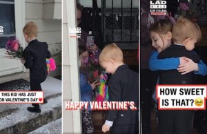 Μικρός «ιππότης» προσφέρει λουλούδια στην αγαπημένη του για να εκφράσει τον έρωτά του!